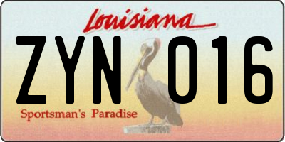 LA license plate ZYN016