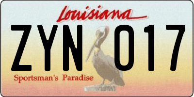 LA license plate ZYN017