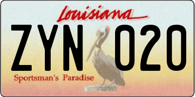 LA license plate ZYN020