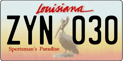 LA license plate ZYN030