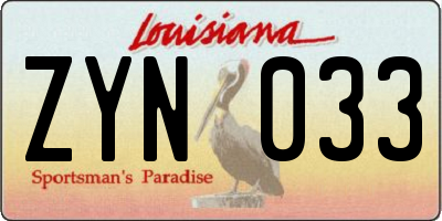 LA license plate ZYN033