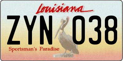 LA license plate ZYN038