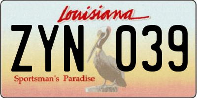LA license plate ZYN039