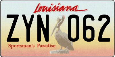 LA license plate ZYN062