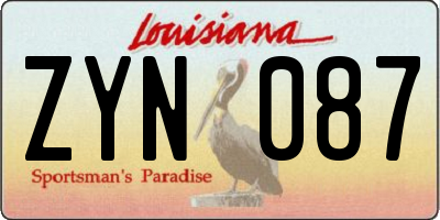 LA license plate ZYN087