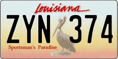 LA license plate ZYN374