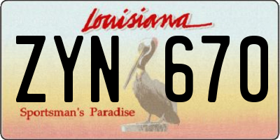 LA license plate ZYN670