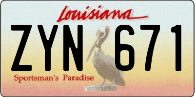 LA license plate ZYN671
