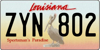 LA license plate ZYN802