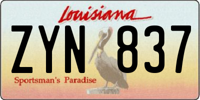 LA license plate ZYN837