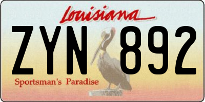 LA license plate ZYN892