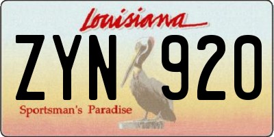 LA license plate ZYN920