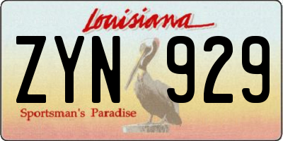 LA license plate ZYN929