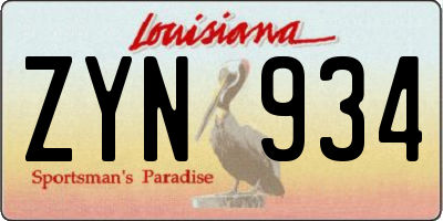 LA license plate ZYN934