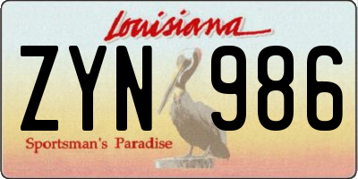LA license plate ZYN986