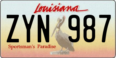 LA license plate ZYN987