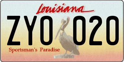 LA license plate ZYO020