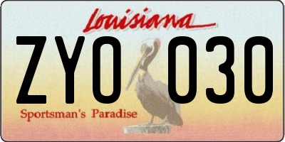 LA license plate ZYO030