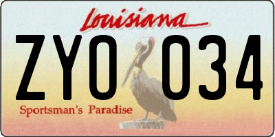 LA license plate ZYO034