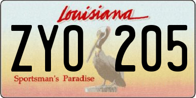 LA license plate ZYO205