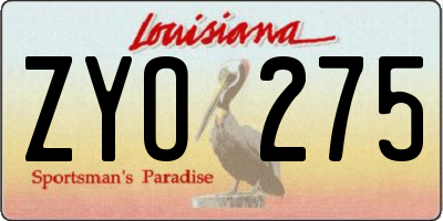LA license plate ZYO275