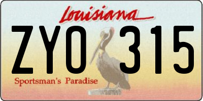 LA license plate ZYO315