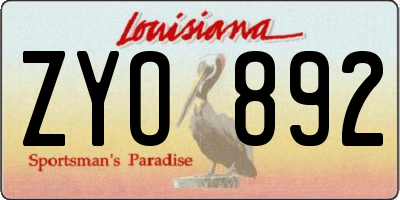 LA license plate ZYO892