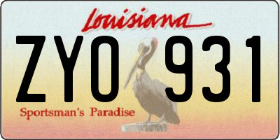 LA license plate ZYO931
