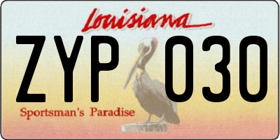 LA license plate ZYP030