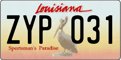 LA license plate ZYP031