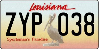 LA license plate ZYP038