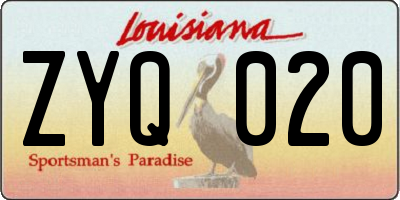 LA license plate ZYQ020