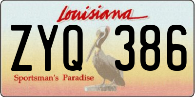 LA license plate ZYQ386