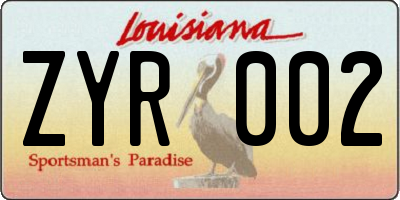 LA license plate ZYR002