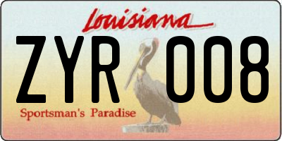 LA license plate ZYR008