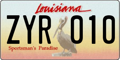 LA license plate ZYR010
