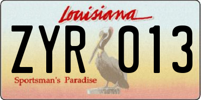 LA license plate ZYR013