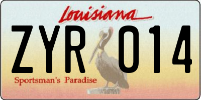 LA license plate ZYR014