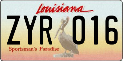 LA license plate ZYR016