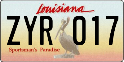 LA license plate ZYR017