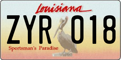 LA license plate ZYR018