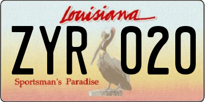 LA license plate ZYR020