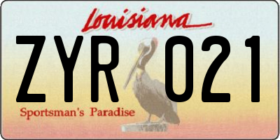 LA license plate ZYR021