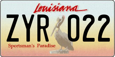LA license plate ZYR022