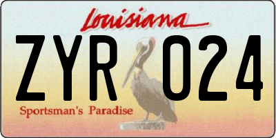 LA license plate ZYR024