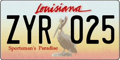 LA license plate ZYR025