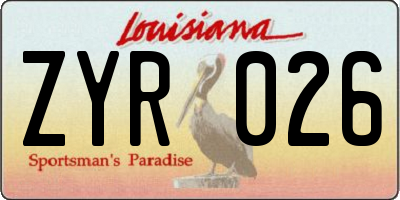 LA license plate ZYR026