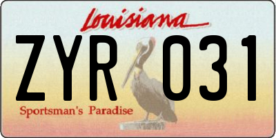 LA license plate ZYR031