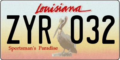 LA license plate ZYR032
