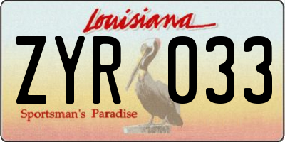 LA license plate ZYR033